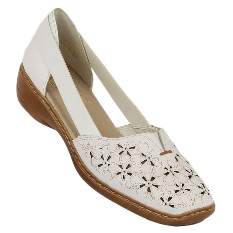 Scarpe Rieker W RKR442B in pelle traforata, bianche bianco 2