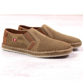 Scarpe in pelle traforata Rieker M RKR503A, beige 2