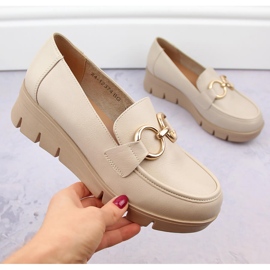 Scarpe da donna, mocassini con zeppa, beige Potocki SZ12374 1