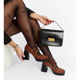 Décolleté leopardate Cher con tacco massiccio marrone 1