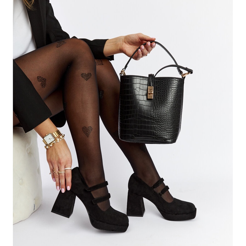 Décolleté nere Cher con tacco largo e massiccio nero 1