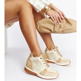 Sneakers con zeppa color castagna beige 1