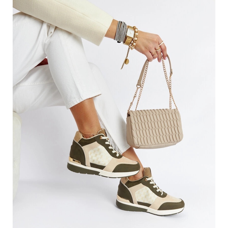 Sneakers con zeppa color castagna verde 2