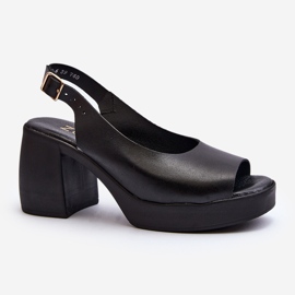 Zazoo 40376 Sandali in pelle con tacco grosso, neri nero 2
