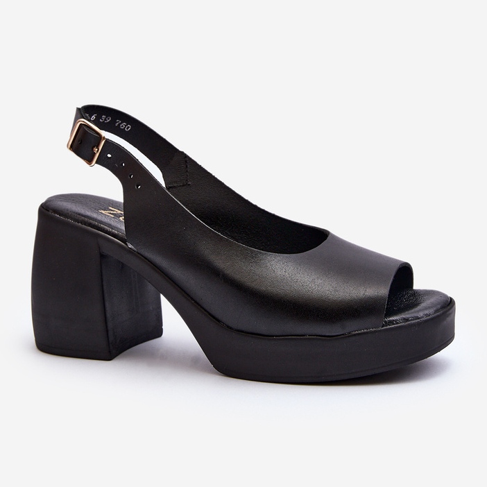 Zazoo 40376 Sandali in pelle con tacco grosso, neri nero 2