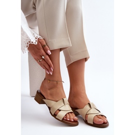 Zazoo 40236 Pantofole in pelle da donna con tacco basso, Beige 1