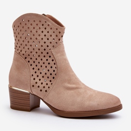 Vinceza Stivaletti Tacco Basso Traforati Beige Cilvana 1