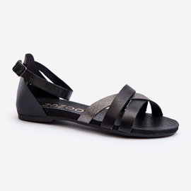 Zazoo 40225 Sandali piatti in pelle, neri nero 1