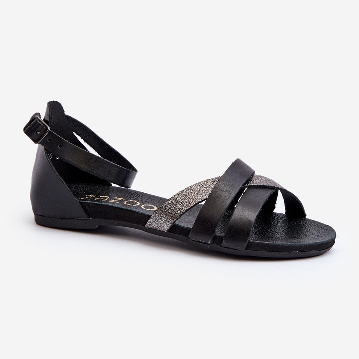 Zazoo 40225 Sandali piatti in pelle, neri nero 1