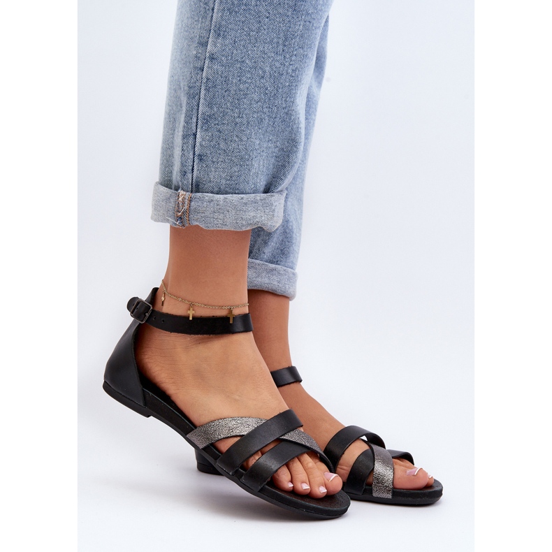 Zazoo 40225 Sandali piatti in pelle, neri nero 2
