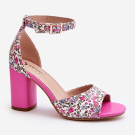 Sandali con tacco alto floreale Fucsia Vitamella rosa 1