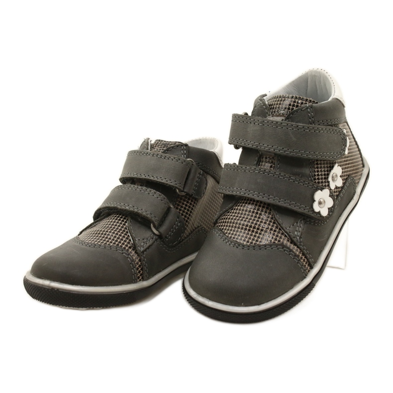 Scarpe in pelle femminile con fiori bianchi 91904 grigio bartek 3