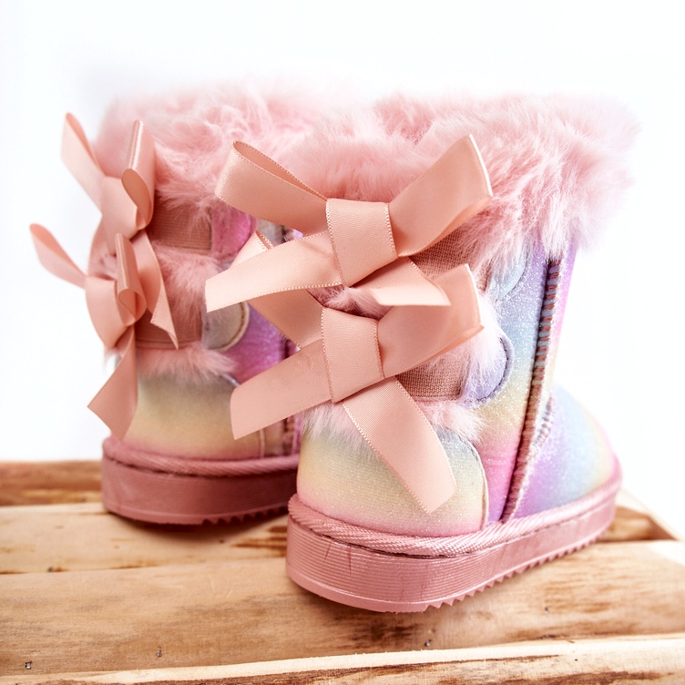 Stivali isolati per bambini con fiocchi, scarponi da neve multilolore rosa 4