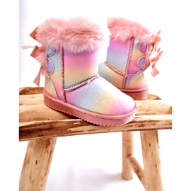 Stivali isolati per bambini con fiocchi, scarponi da neve multilolore rosa 2