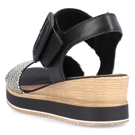 Comodi sandali con zeppa in pelle con velcro Remonte D6453-01 nero 1