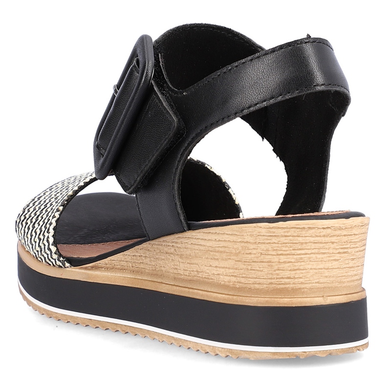 Comodi sandali con zeppa in pelle con velcro Remonte D6453-01 nero 1