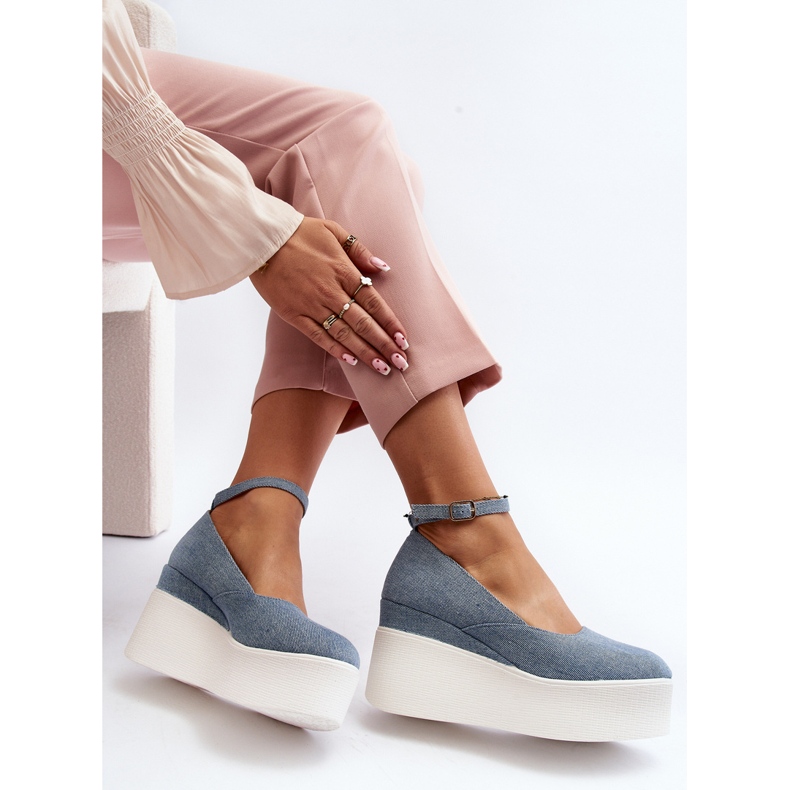 Espadrillas Denim Da Donna Su Zeppa Blu Malla 1
