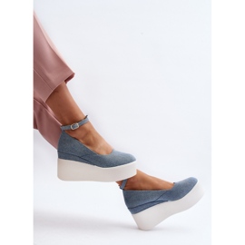 Espadrillas Denim Da Donna Su Zeppa Blu Malla 2