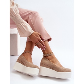 Espadrillas con zeppa Malla beige da donna 1