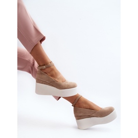 Espadrillas con zeppa Malla beige da donna 2