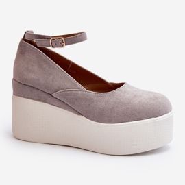 Espadrillas da donna su malla con zeppa grigia grigio 2