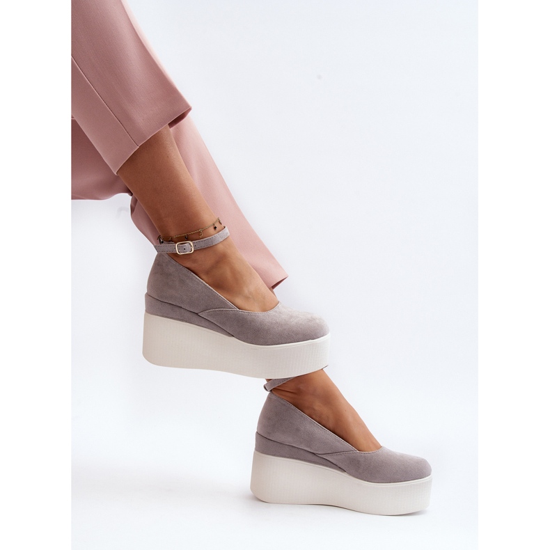 Espadrillas da donna su malla con zeppa grigia grigio 1