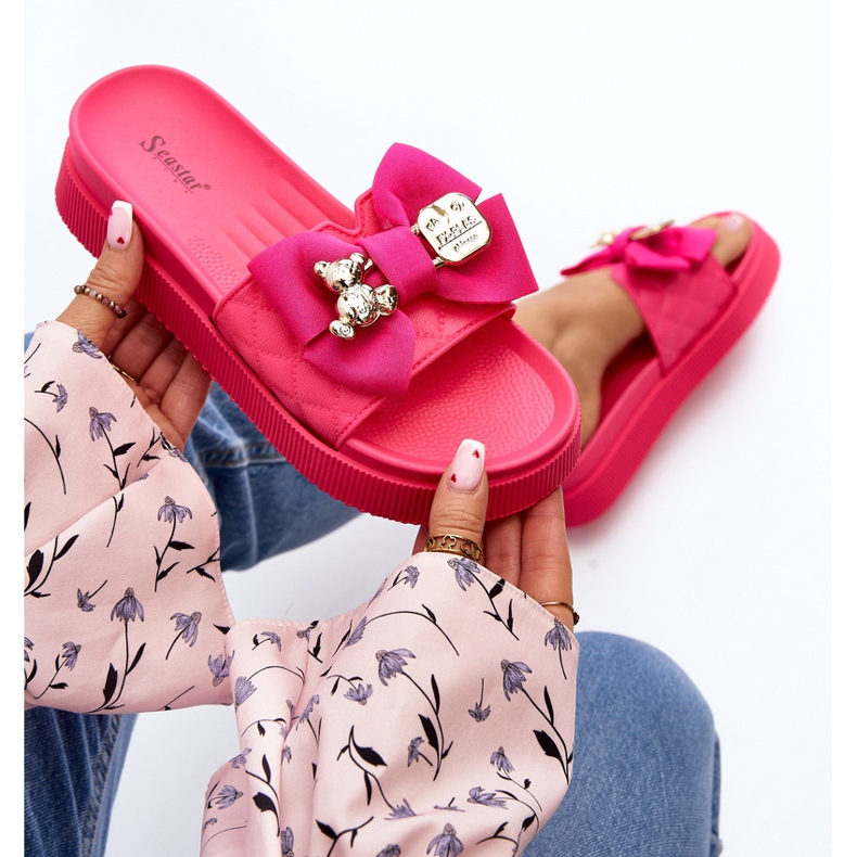 Infradito da Donna Con Fiocco e Orsetto Fucsia Katterina rosa 2
