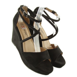 Sandali con zeppa F162 neri nero 1