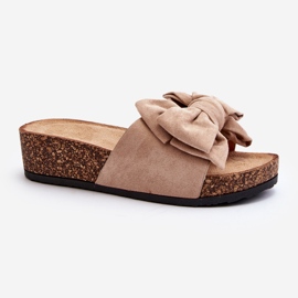 Infradito da donna con plateau in sughero con fiocco Khaki Tarena beige 1