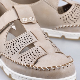 Scarpe da donna in pelle traforata con velcro, beige Rieker 49958-61 1