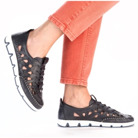 Scarpe slip-on da donna in pelle traforata, blu navy Rieker 49956-14 2