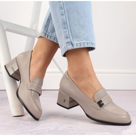 Scarpe da donna con tacco in pelle, grigio Vinceza 66612 1