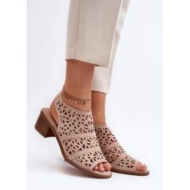 Sandali con tacco alto Serapina color nudo traforato beige 2