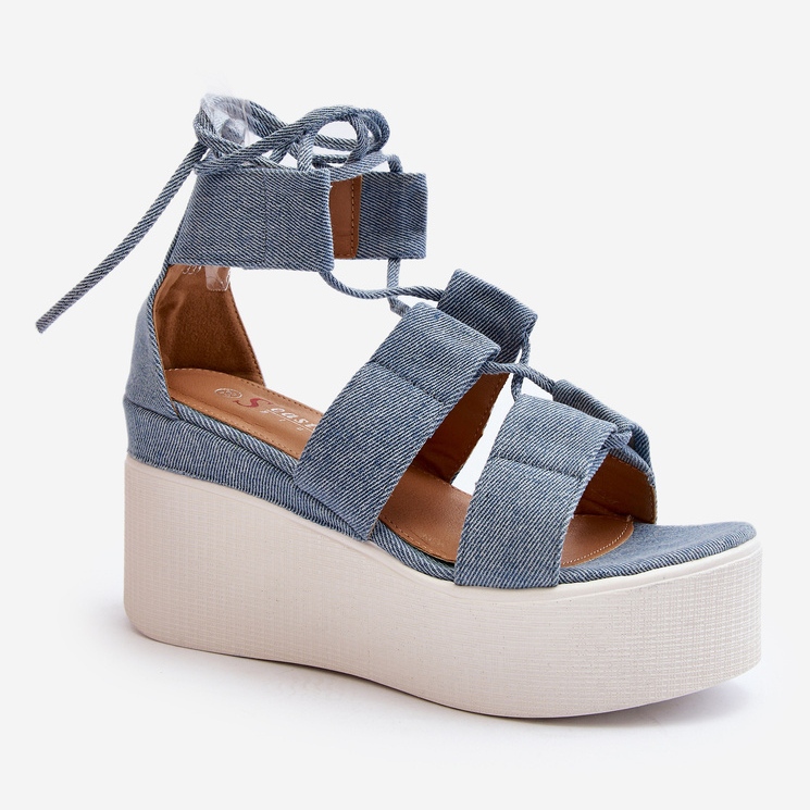 Sandali Denim Da Donna Allacciati Blu Helavi 1