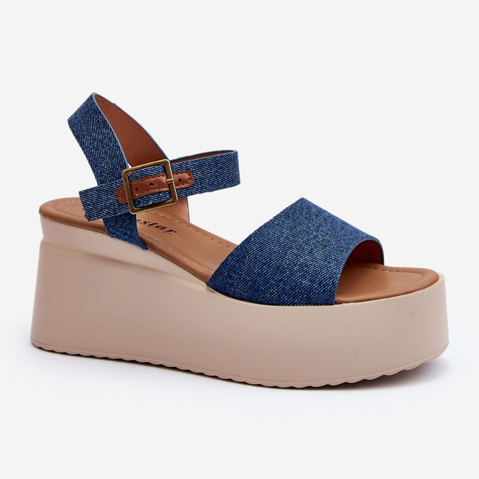 Sandali con zeppa in denim blu da donna di Geferia 1