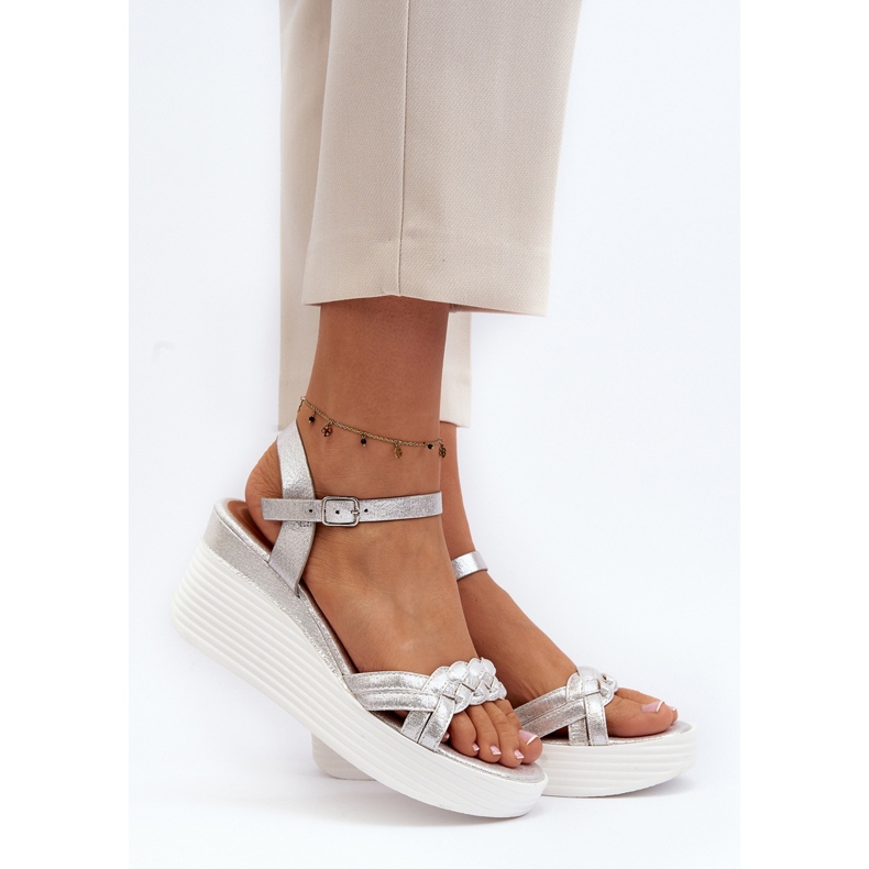 Sandali con zeppa argento Esinna d'argento 1