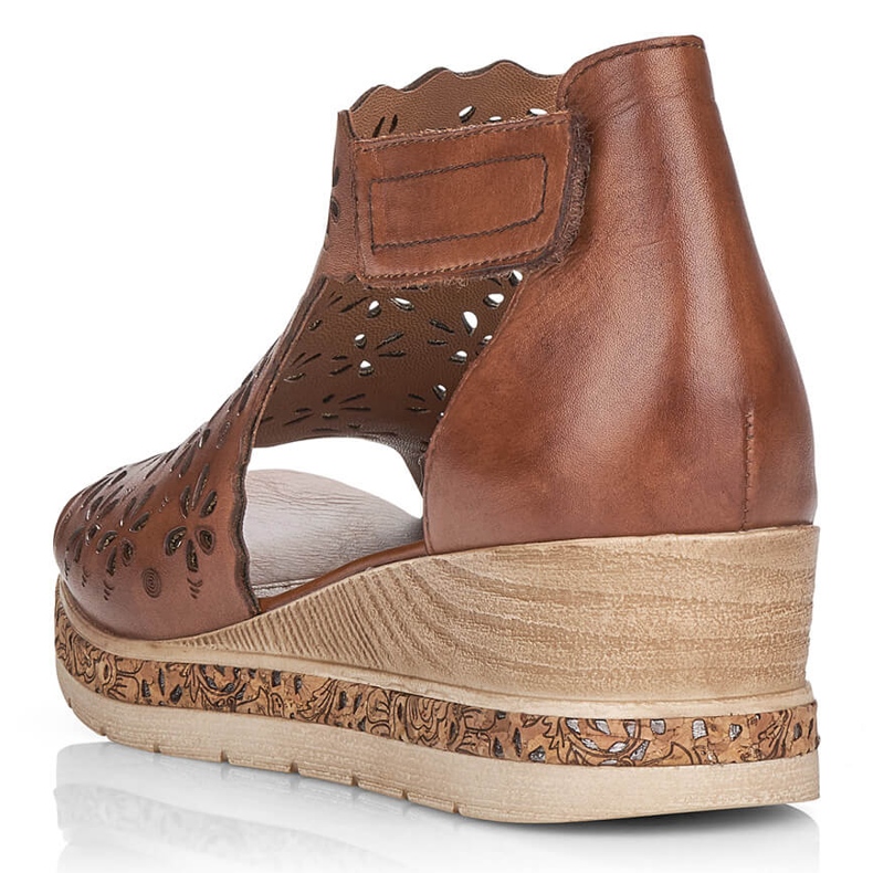 Comodi sandali con zeppa da donna in pelle, marrone, Remonte D3056-24 1