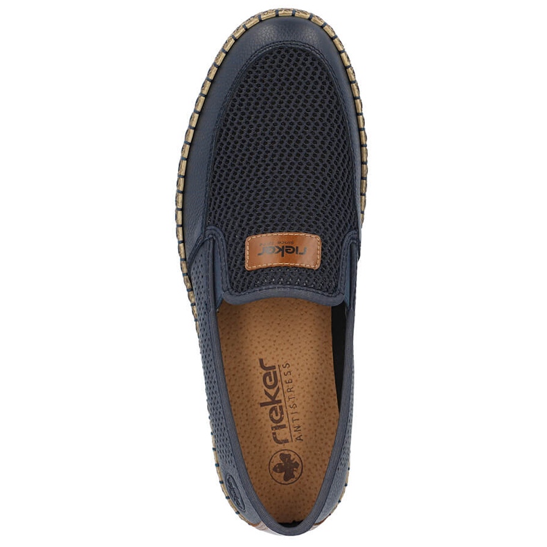 Comode scarpe slip-on da uomo in pelle traforata, blu navy Rieker B5271-14 1