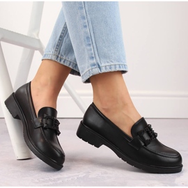 Scarpe da donna, mocassini slip-on con decorazione, nero S.Barski HY371 1