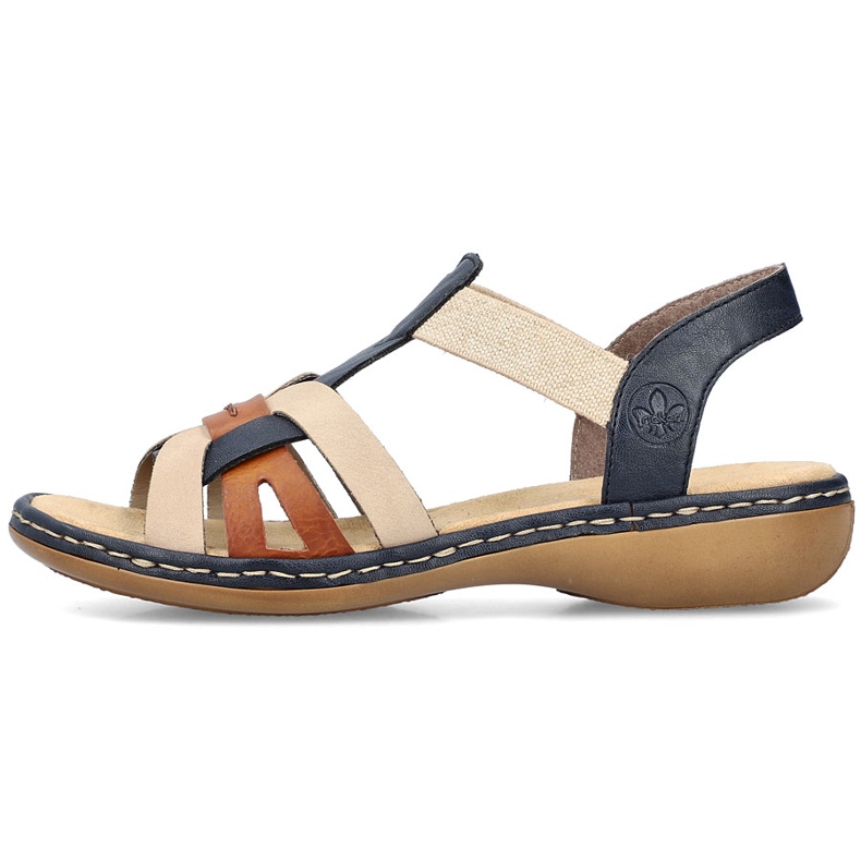 Comodi sandali slip-on da donna con elastici multicolor, Rieker 65918-90 beige 1