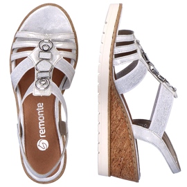 Comodi sandali slip-on da donna con zeppa e elastici Remonte R6264-80 argento 1