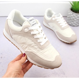Scarpe sportive da donna stringate in pelle, beige Vinceza 72301 1