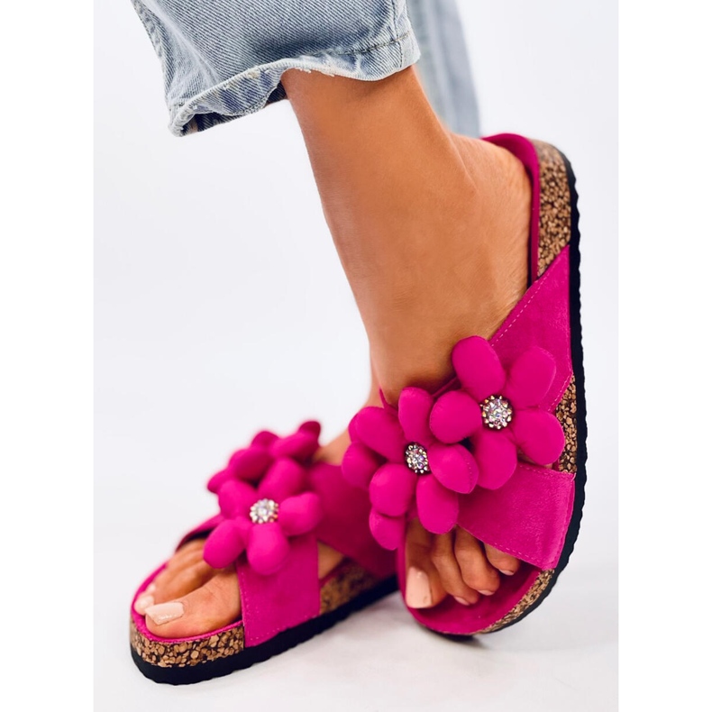 Charss Infradito fucsia in sughero con fiori cuscino rosa 2