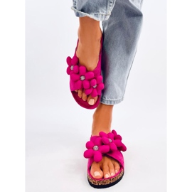 Charss Infradito fucsia in sughero con fiori cuscino rosa 1