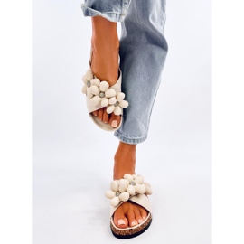 Charss Infradito in sughero beige con fiori cuscino 1