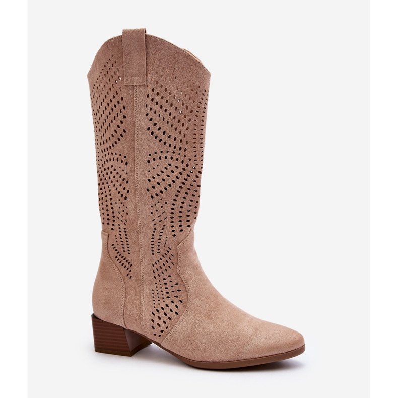 Vinceza Stivaletti traforati beige su tacco basso Walea 2