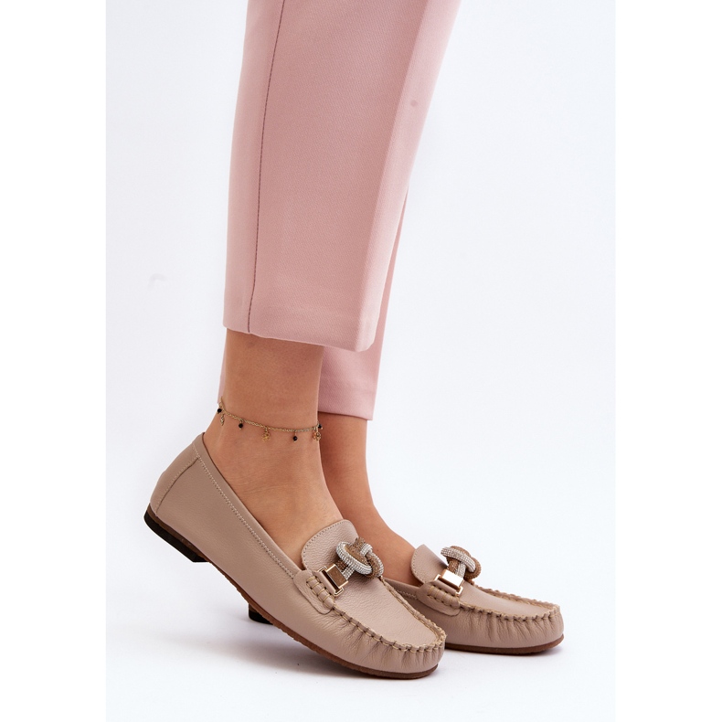 Mocassini Da Donna In Pelle Con Decorazione Laura Messi 2761 Beige 2