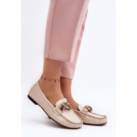 Mocassini Da Donna In Pelle Con Decorazione Laura Messi 2761 Beige Chiaro 2