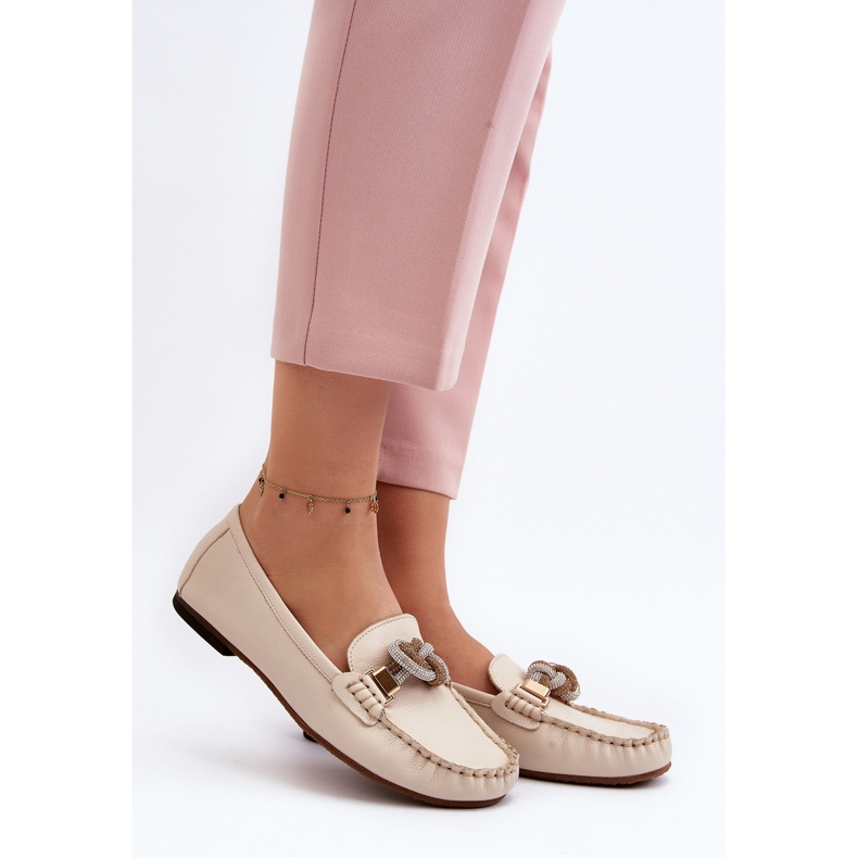 Mocassini Da Donna In Pelle Con Decorazione Laura Messi 2761 Beige Chiaro 2