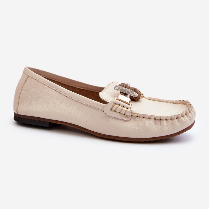 Mocassini Da Donna In Pelle Con Decorazione Laura Messi 2761 Beige Chiaro 1